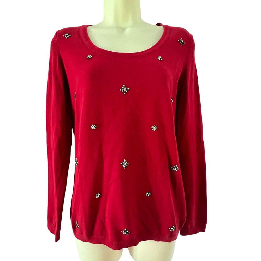 Tommy Hilfiger Red Rhinestone Embellished Sweater Size Small Holiday Party